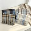 1116 new soft waxy blue and white plaid fringed scarf Korean warm autumn and winter thickened student high-end scarf