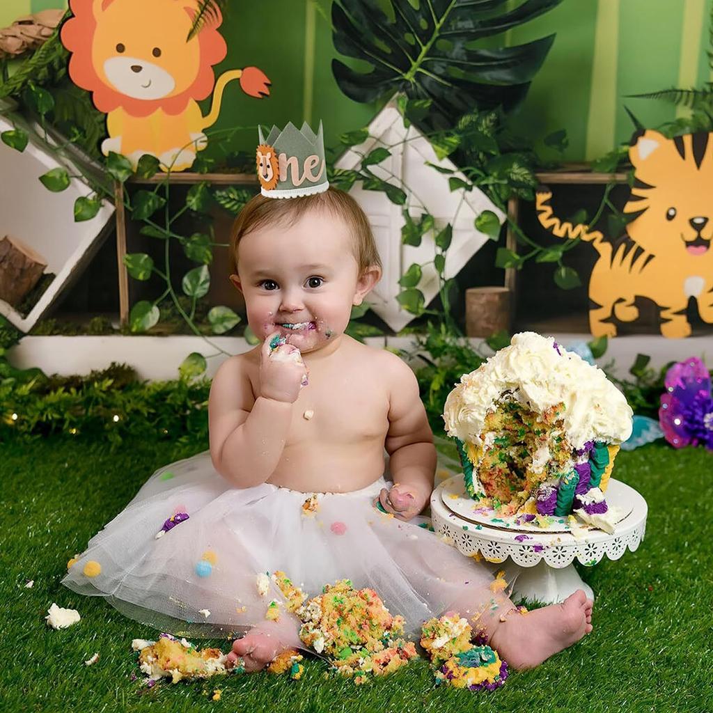 Dětské narozeninové 1-roční dekorace se lví korunou, potřeby k narozeninám Border Crown Party Dekorace