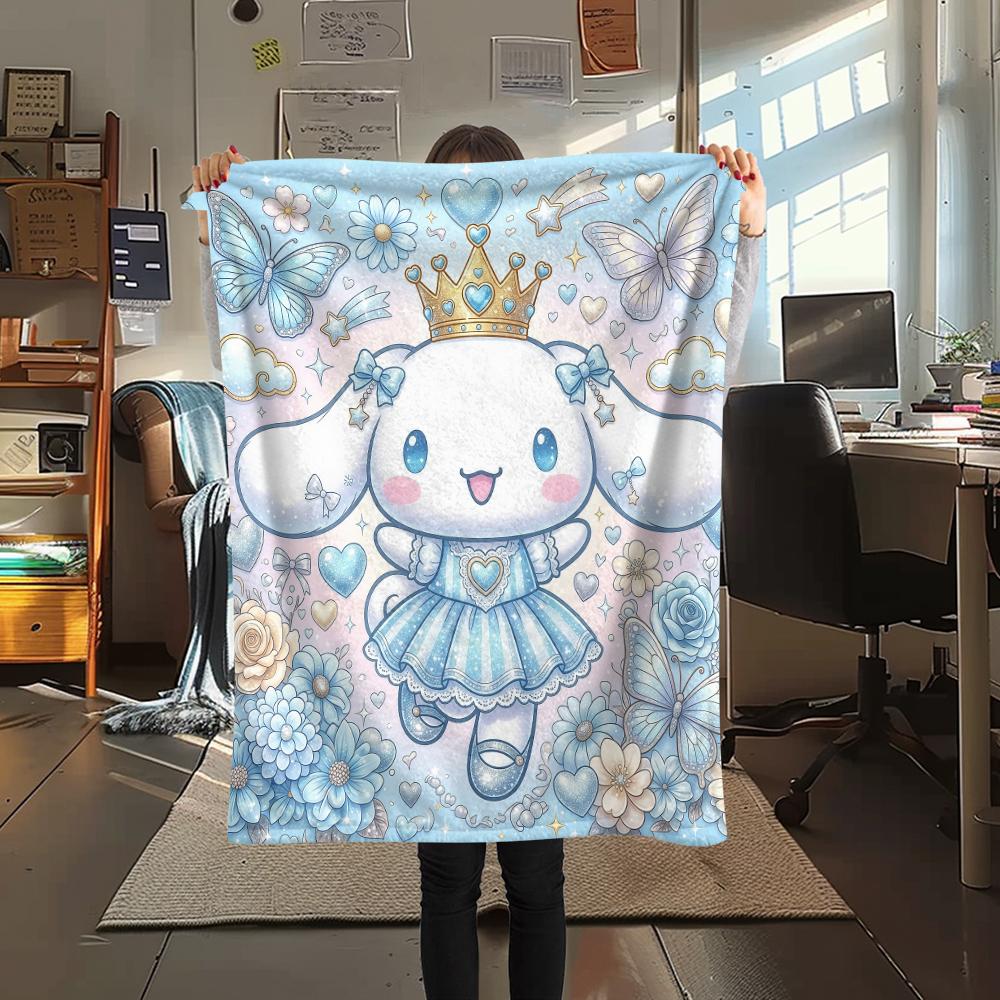 1PC Cinnamoroll Print Flannel Blanket, High Quality All Seasons, Home Decor, Warmth and Comfort, Perfect for Christmas Gifts