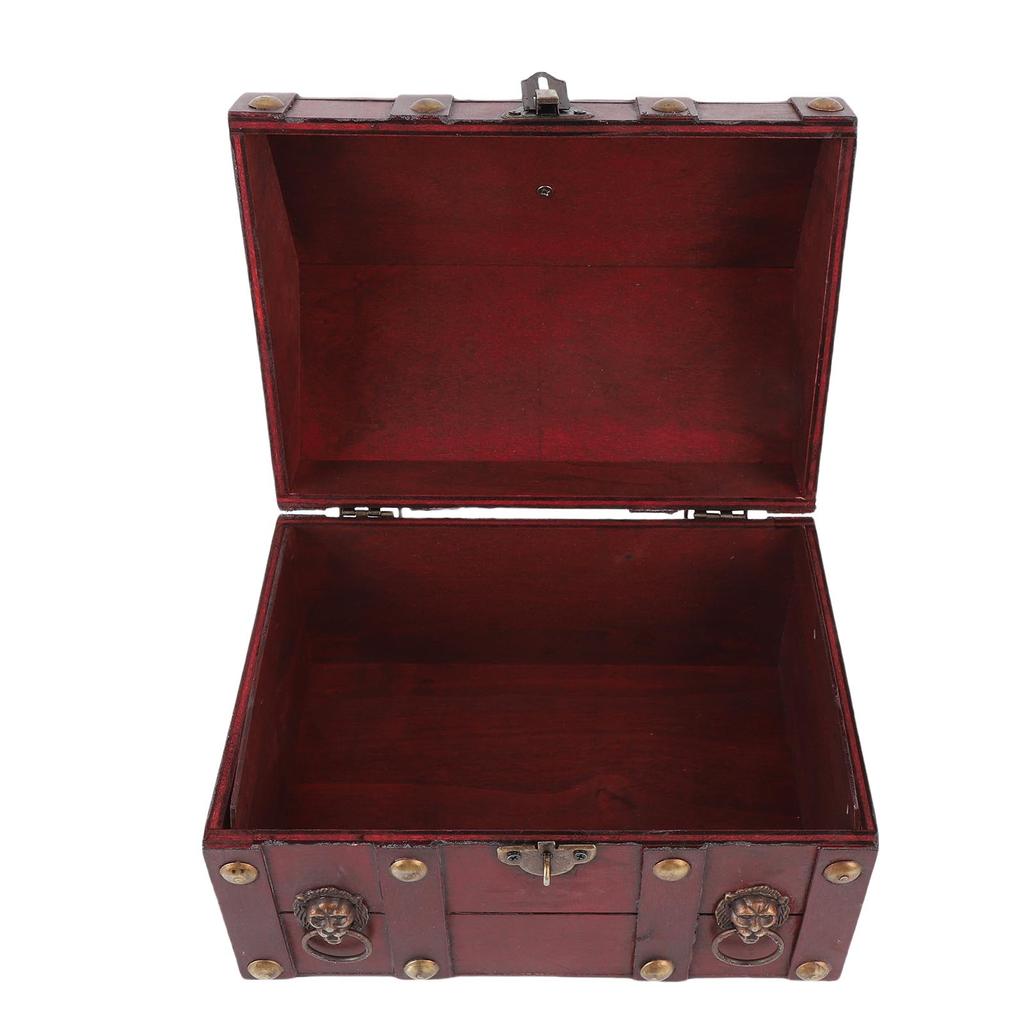 Vintage Wooden Jewelry Storage Box Decorative Trinket Chest Organizer with Hinged Lid Password Lock