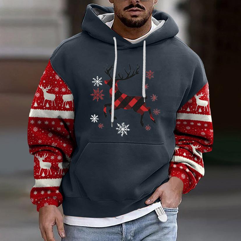 Men S Long Sleeve Hooded Sweatshirt 3d Christmas Print Street Style
