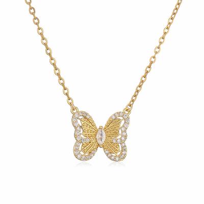 Charm Luxury Butterfly Pendant Chain Necklaces for Women Girl Plated Copper Zircon Jewelry Trendy Party Gifts