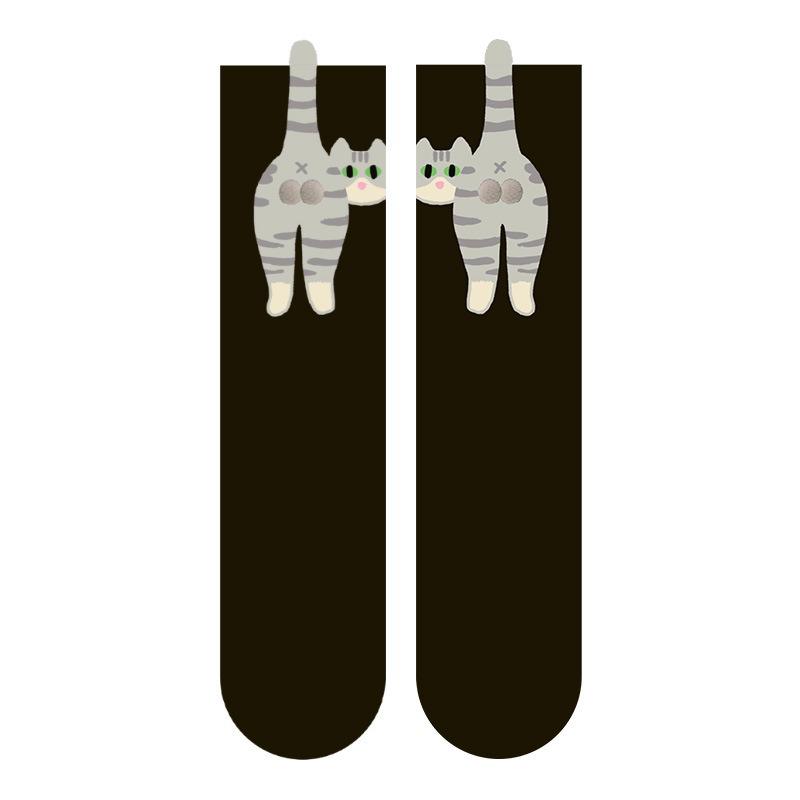 Katze Dingdingdang Ei Ei Weiche Baumwolle Einfarbige Atmungsaktive Rutschfeste Langzeit Mittellange Damen Niedliche Winter-Frühlings-Leggings