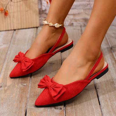 Fashion Korean Style Flat Head Sandals Women's New Butterfly Knot Pointed Toe French Style Large Size Back Empty Flat Sandals