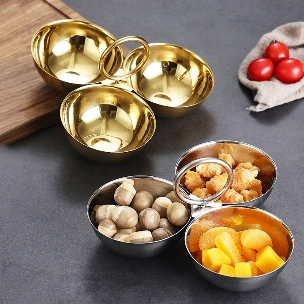 Ciotola per Snack in Acciaio Inossidabile a 3 Scomparti Piatto per Caramelle Durevole Piatto Rotondo Creativo per Salsa Ristorante