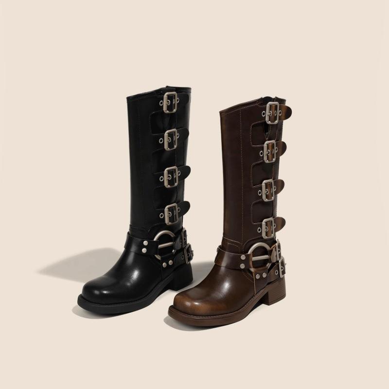 Maillard Western Cowboy Støvler Dame 2025 Nye Vår og Høst Grov Hæl Støvler Men Knehøye Martin Støvler