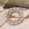 Rhinestone Ring Brooch Faux Pearl Brooch, Hollow Circle Alloy Lapel Pin, Elegant Clothing Jewelry Sweater Cardigan Coat Suits Accessories, Gift