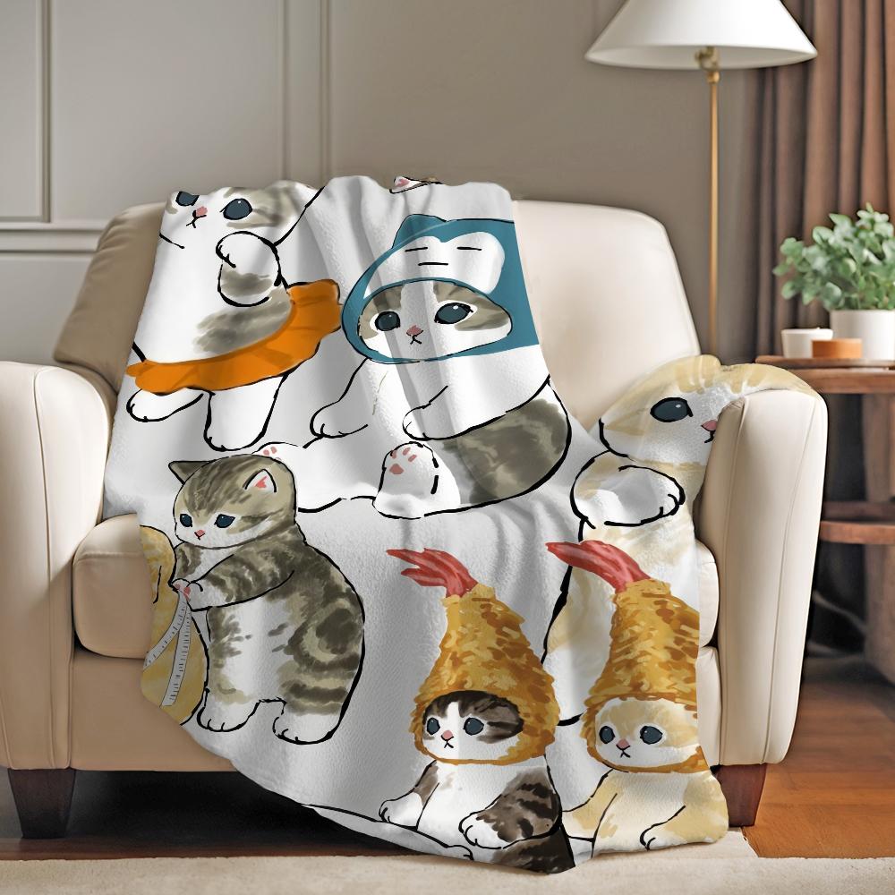 Kreskówkowy Uroczy Kot M MoFusand Koc Miękki i Przyjazny dla Skóry Na Kanapę Łóżko Do Drzemki Narzuta Na Kołdrę Na Cały Rok Kołdra