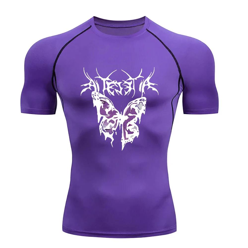 Gym Fitness T-shirt Sports Exercise Butterfly Print Short-sleeved Men's Running Tight Summer Sportswear Quick-drying Top