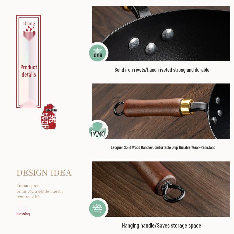 Handmade Non-stick Small Iron Wok - Uncoated Frying Pan