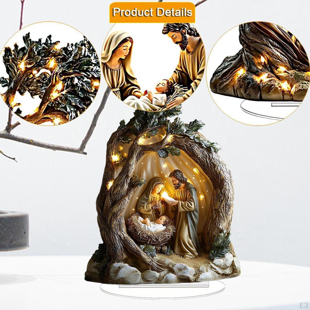 2D Jesus Birth Decor Acrylic Nativity Scene Artwork Rustic Desktop Ornament for Fireplace