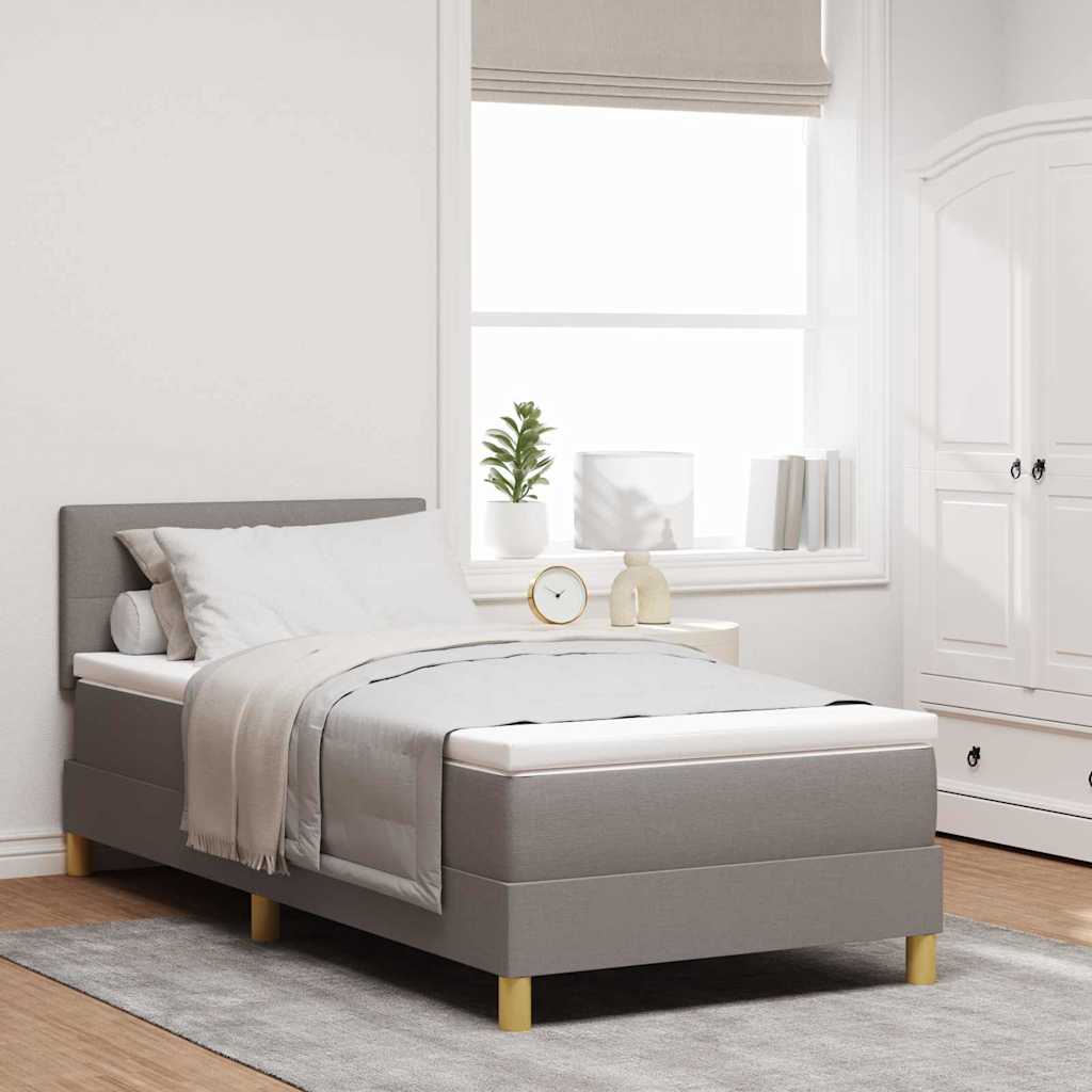 LED Box Spring Bed with Headboard Taupe 90 x 190 cm Fabric