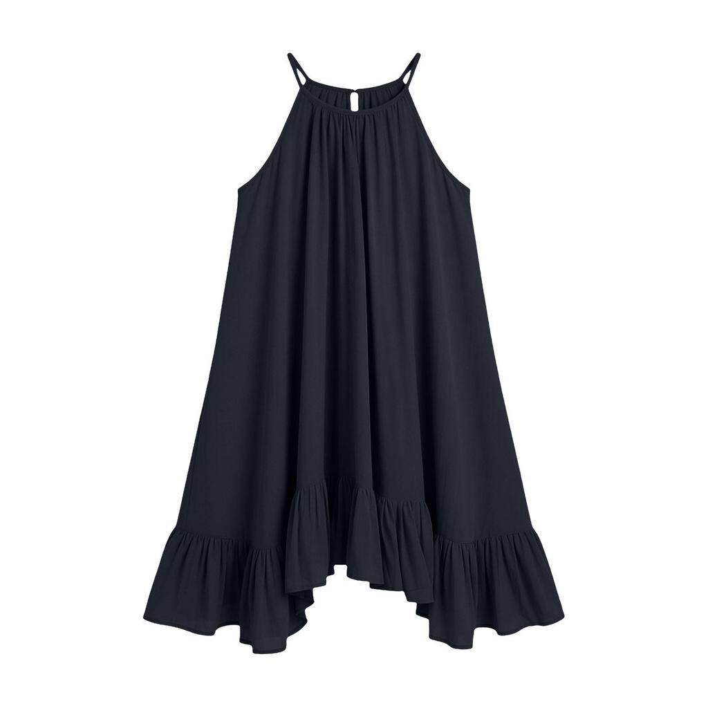 Spring Summer Sleeveless Pleated Halter Vacation Dress for Women
