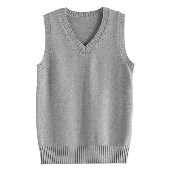 Damen Strickweste V-Ausschnitt Ärmellos Rippenbesatz Einfarbig Weste Tops Herbst Winter Lockere Passform Strickmode
