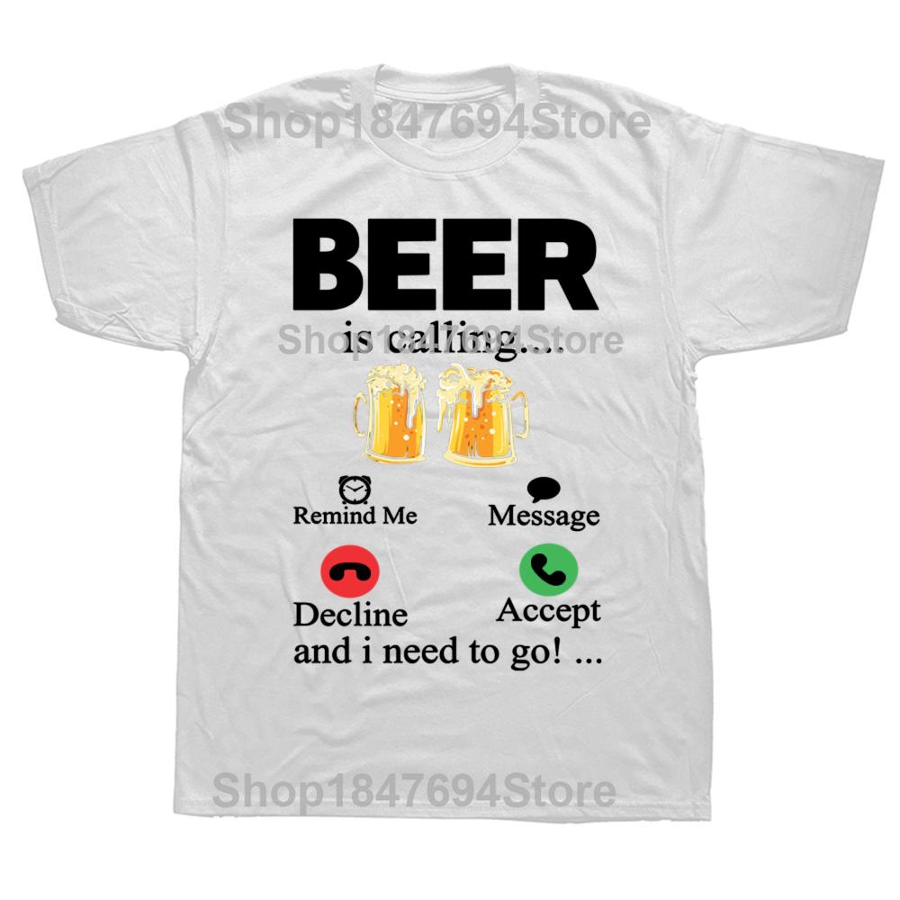 Beer Is Calling and I Must Go Printed Mens TShirt Drinking Oversized Funny Graphic Tees for Men Summer Sarcastic Humor Tops