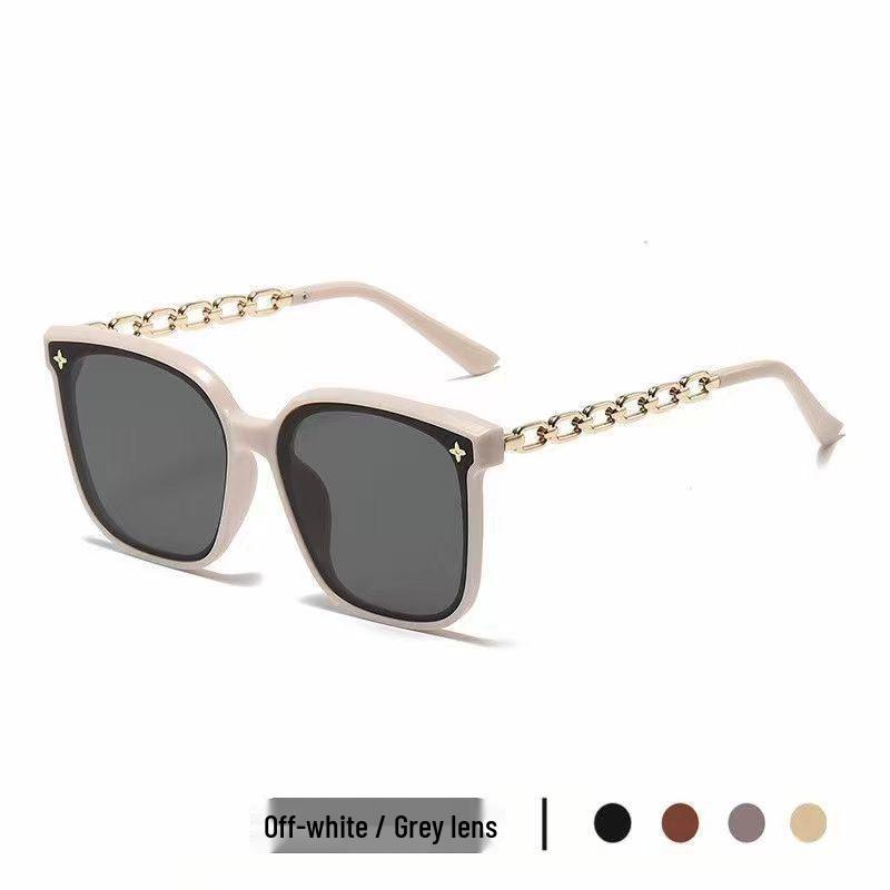 Women's Large Square Frame Sunglasses - High-End Chain Style, Anti-UV, Trendy Net Red Design.