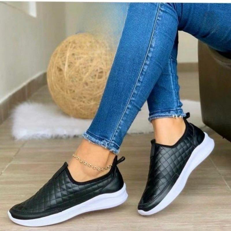 

Осенние туфли больших размеров с круглым носком на плоской подошве для женщин, модные повседневные туфли без застежек, черные кроссовки, прогулочная обувь Zapatillas Mujer 43