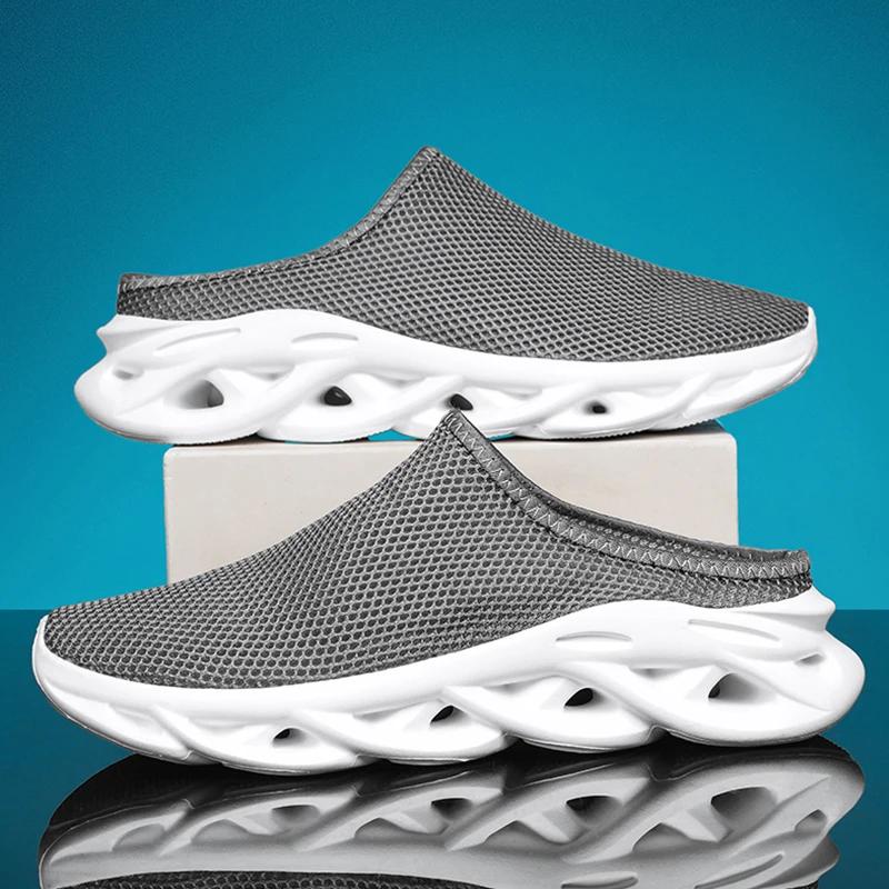 Fashion Lightweight Men's Breathable Half Slippers Comfortable Summer Flat Casual Walking Sneaker Soft Sole Outdoor Zapatillas Hombre