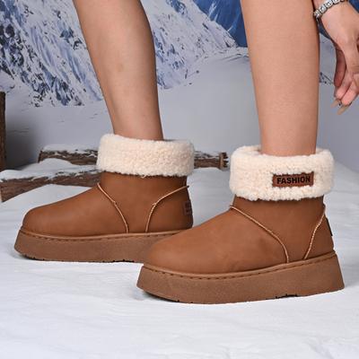 Damenstiefel Winter Plüsch Warm Baumwollstiefel Damen Dicke Sohle Schneestiefel Damen Flauschiger Pelzstiefel Outdoor Rutschfest Plateau Botas