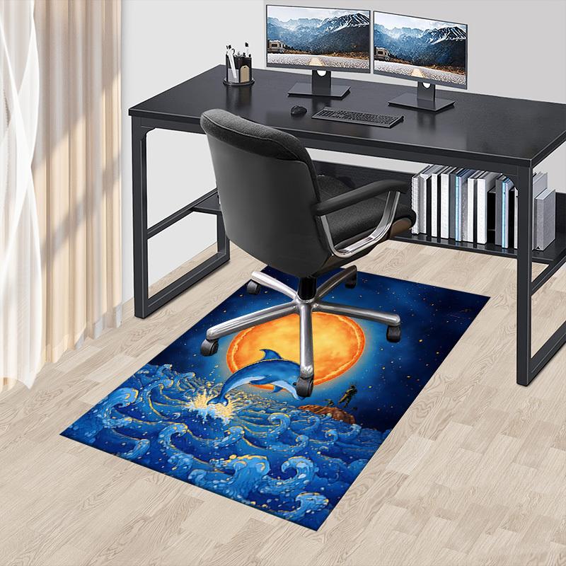 1PC Dolphin Moon Carpet Office Rug Mat Home Decor Area Carpet Festival Gift Office Desk Chair Carpet Longlasting Material