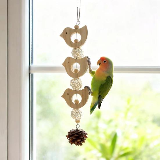 Ahşap Papağan Salıncağı Kuş Salıncağı Tünekli Muhabbet Kuşları Oyun ve Çiğneme Oyuncağı Kuş Kafesi Oyuncağı Konur Kuşları Kakadular İspinozlar Sultan Papağanları İçin