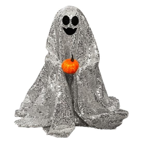 Dekoracja Duch na Halloween, Błyszcząca Figurka Ducha Zewnętrzna z Materiału z cekinami, Świecący Upiorny Duch na Imprezy Halloweenowe, Trawnik Zewnętrzny, Dekoracja Werandy