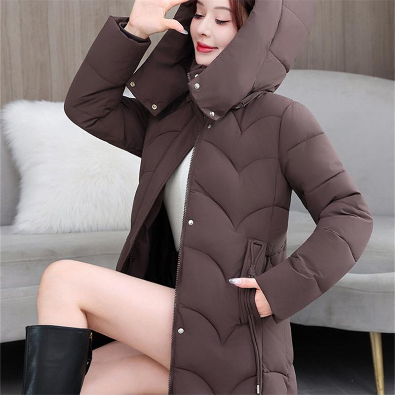 Winter Women's Thick And Warm Mid To Long Hooded Cotton Jacket M-3XL