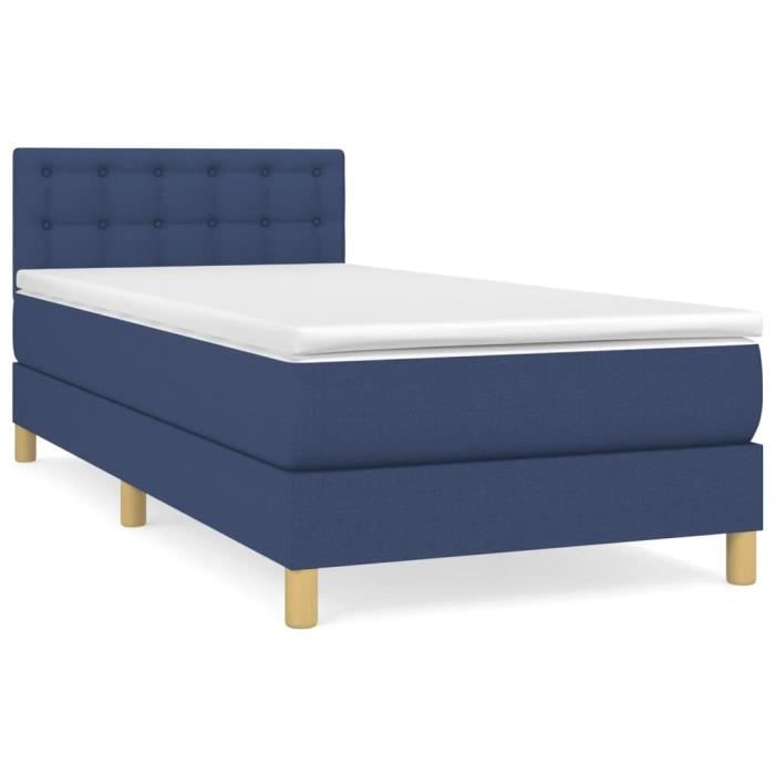 3140911 vidaXL Lit à sommier tapissier avec matelas Bleu 90x200 cm Tissu
