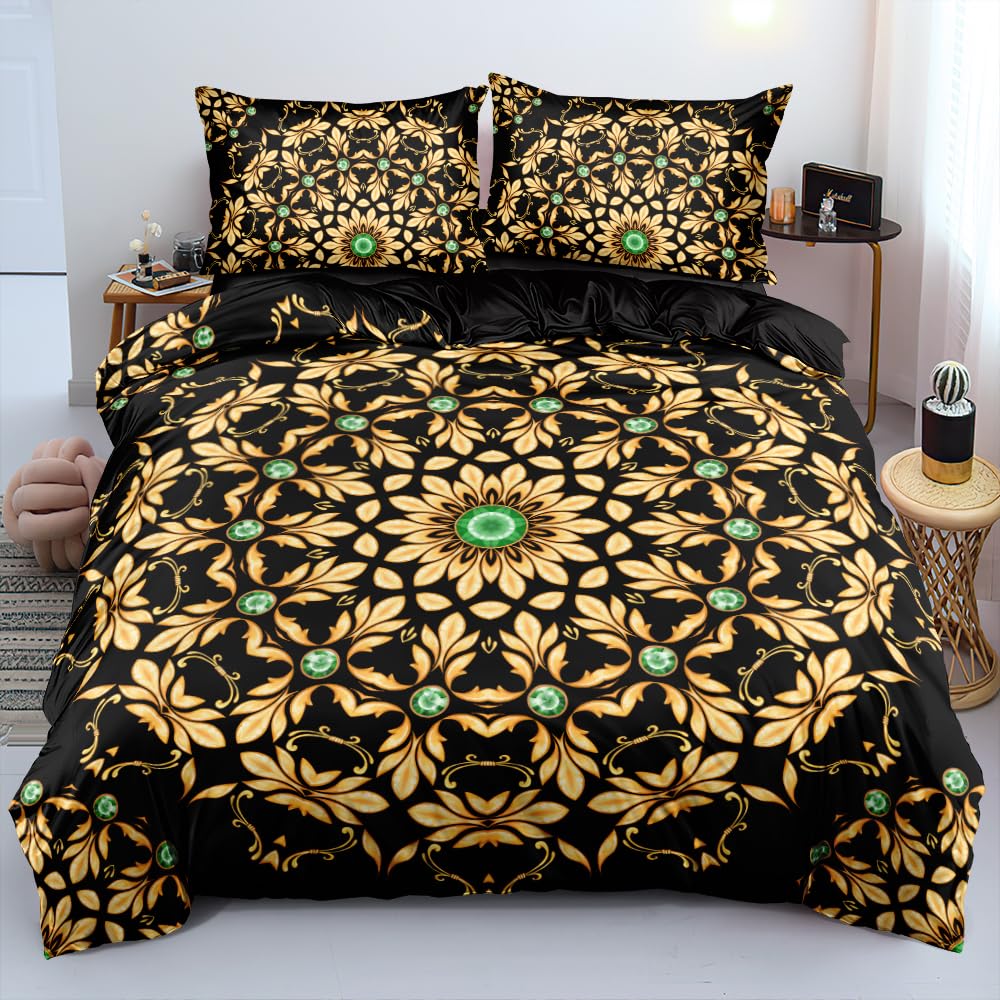 Luxury Golden Floral Duvet Cover Set Black Golden Plant Leave Decor Comforter Cover Fashion Plant Print Bedding Set With Zipper