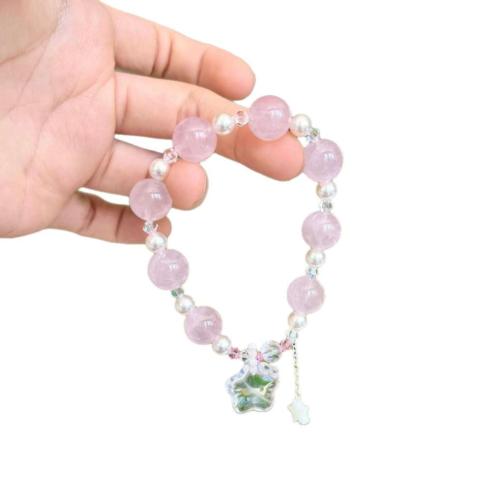 Original Design 12mm Natural Rose Quartz Peach Blossom Star Beaded Bracelet
