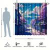 Anime Scenery Street Shower Curtain Set - 12 Hooks, Durable Polyester, Cartoon Landscape Theme, Modern All-Season Bathroom Decor