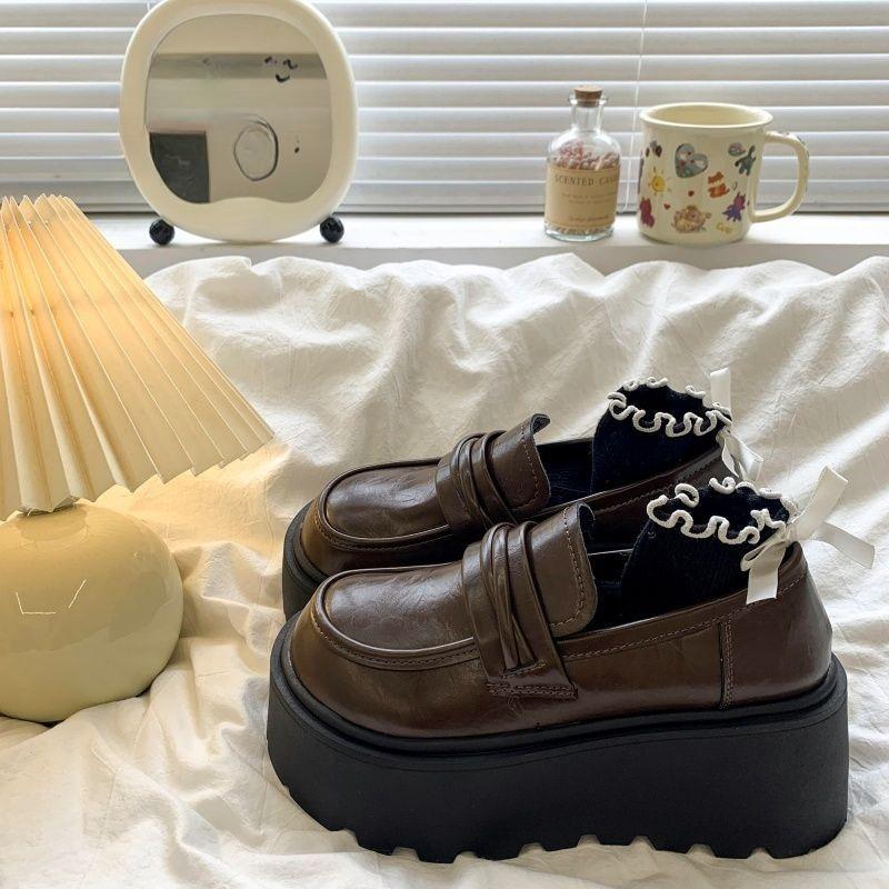 Frühlings- und Herbst-Damen-Retro-Loafer mit dicker Sohle, koreanische Mode-Schuhe, bequeme Plateauschuhe mit dicker Sohle