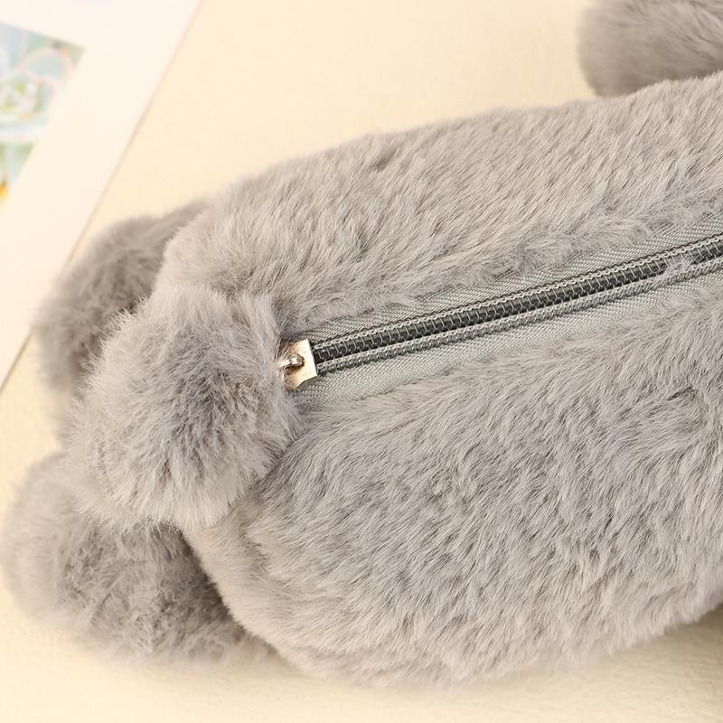 1Pc Cute Rabbit Shape Plush Pencil Case Plush Animal Stuffed Toy Stationery Pouch Makeup Bag Storage Bag School Supplies