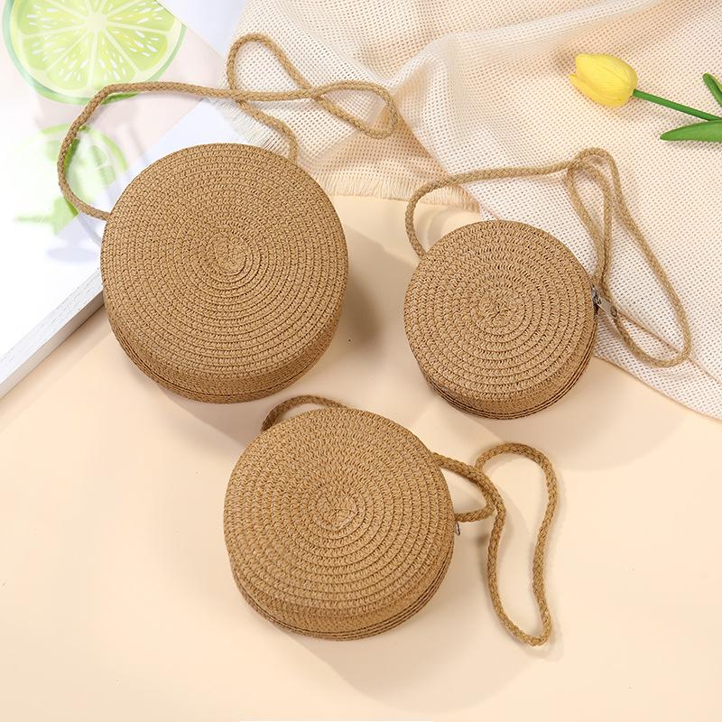 Children's bags Girls messenger bags New summer woven straw bags Seaside vacation girls round shoulder bag