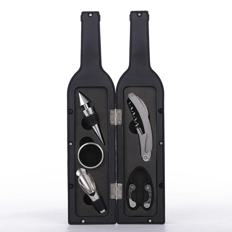 5 In 1 Red Wine Bottle Opener Corkscrew Tool Set Bottle Shaped Holder