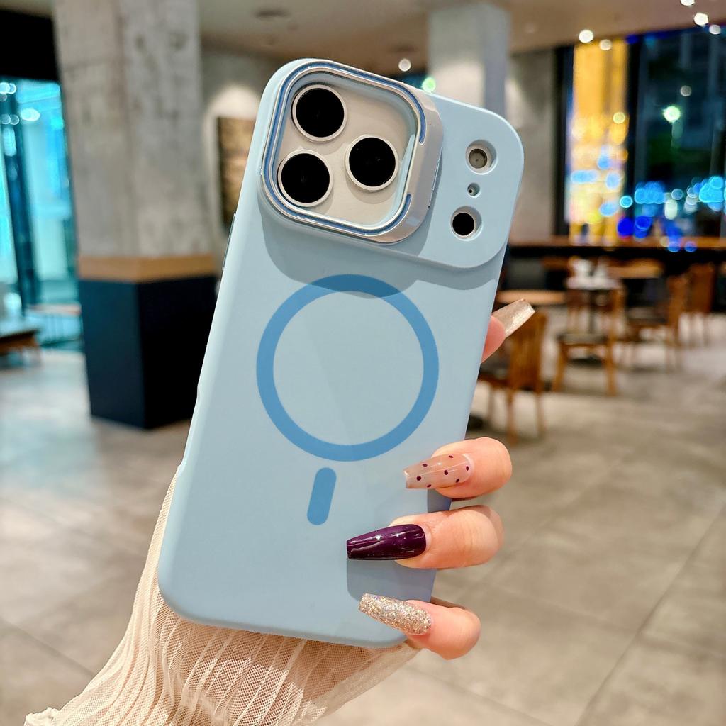 Fold Camera Stand Holder for Case For For Iphone 17 16 1 14 13 12 Pro Max Plus Magnetic Creative Block Matte Cover