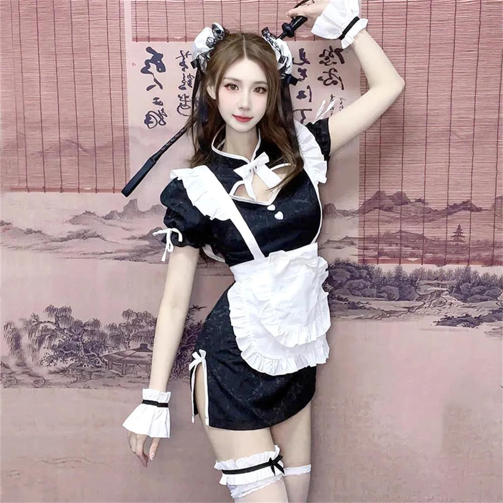 Sexy Cosplay Maid Uniform Set Piece Head Moe Frill Cute One Piece Mini Costume Chinese Clothes Halloween Christmas Costume Cosplay Costume Free Size