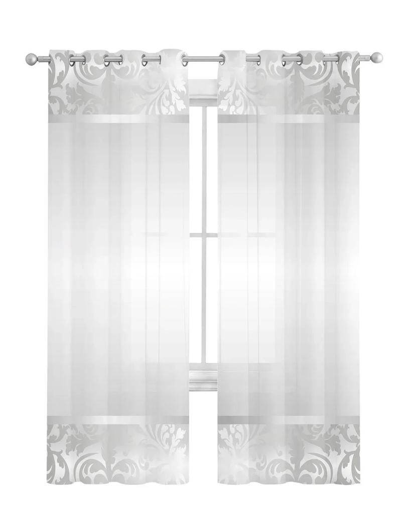 Silver Plant Flower European Style Tulle Sheer Curtains for Living Room Decor Window Curtain for Bedroom Voile Organza Drapes