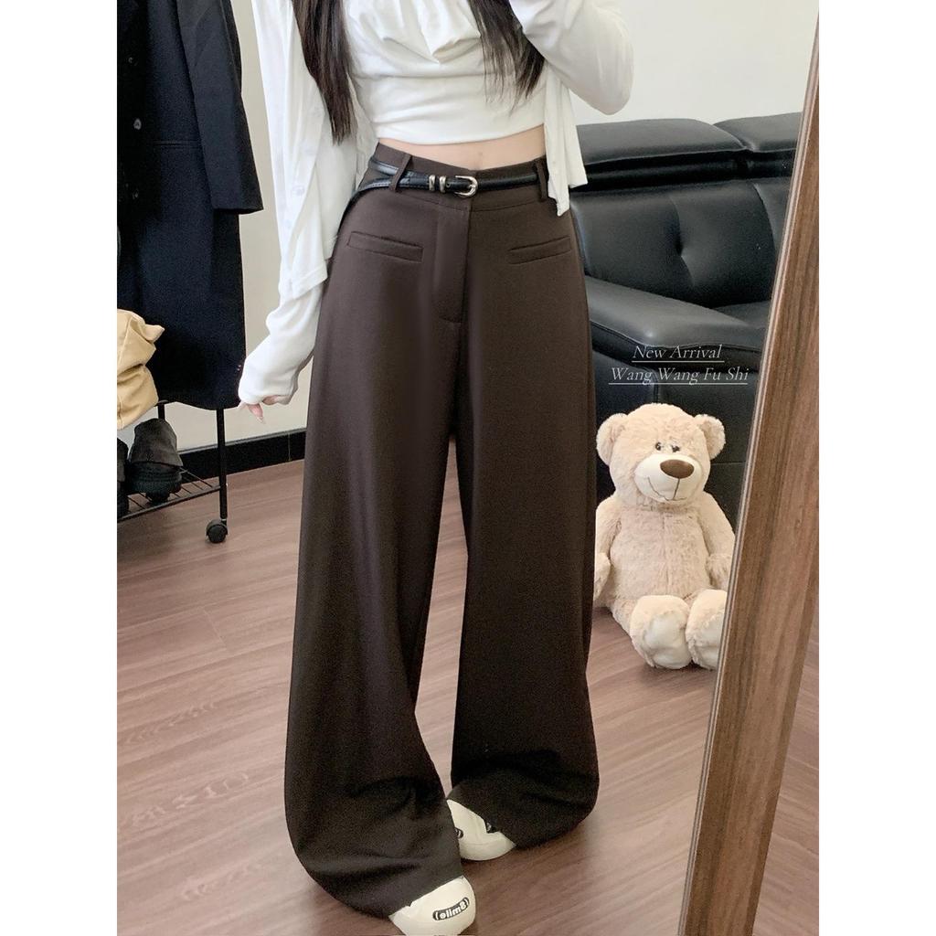 High-Grade Gray Wide-Leg Suit Pants - Women's Spring 2026 Drape Loose, Floor-Length Casual Trousers