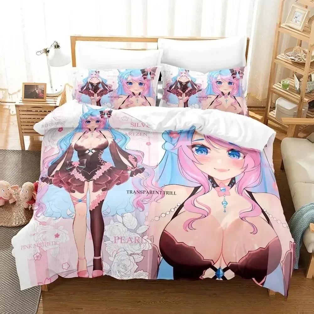 3D  Sexy Girls Silvervale VTuber Bedding Set Printed With Pillowcase Bed Duvet Cover Soft Queen King Size Bedclothes Home