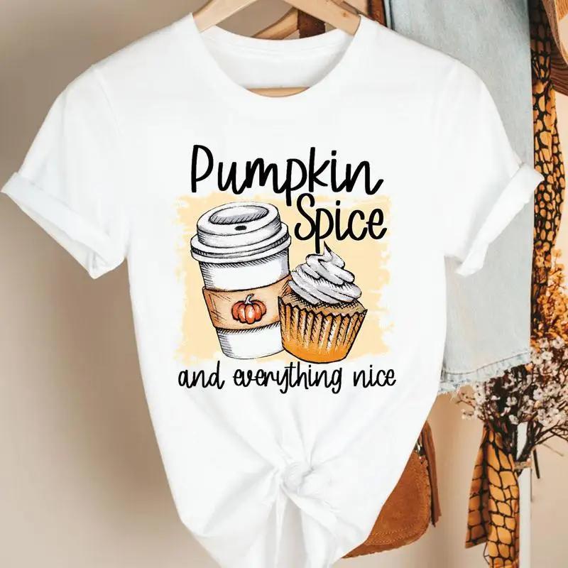 

Fashion Womens Pumpkin Spice Coffee Thanksgiving Halloween Casual Crew Neck Short Sleeve Tshirt Women T Shirt S