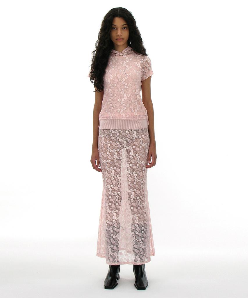 Partimento Woman Lace Flare Maxi Skirt_Pink