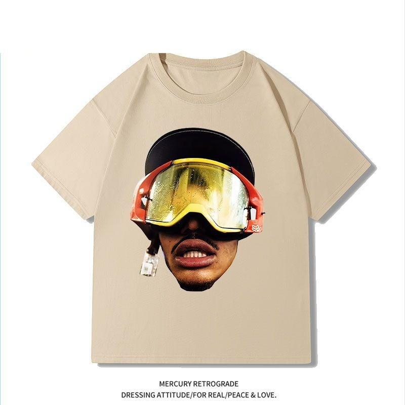 NBA Warriors Poole Big Avatar Print Short-sleeved T-shirt Men's American Retro Summer Pure Cotton Loose