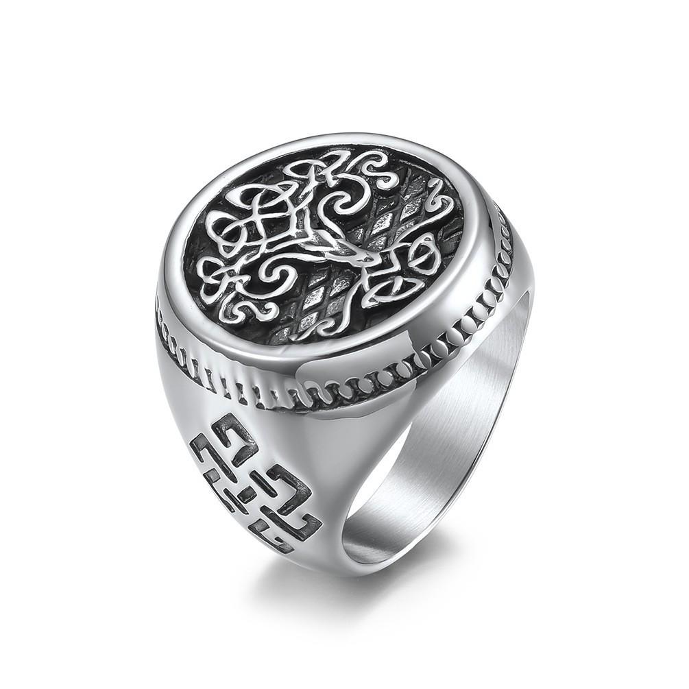 Norse Mythology Celtic Knot Tree of Life Stainless Steel Ring Men's Hand Jewelry