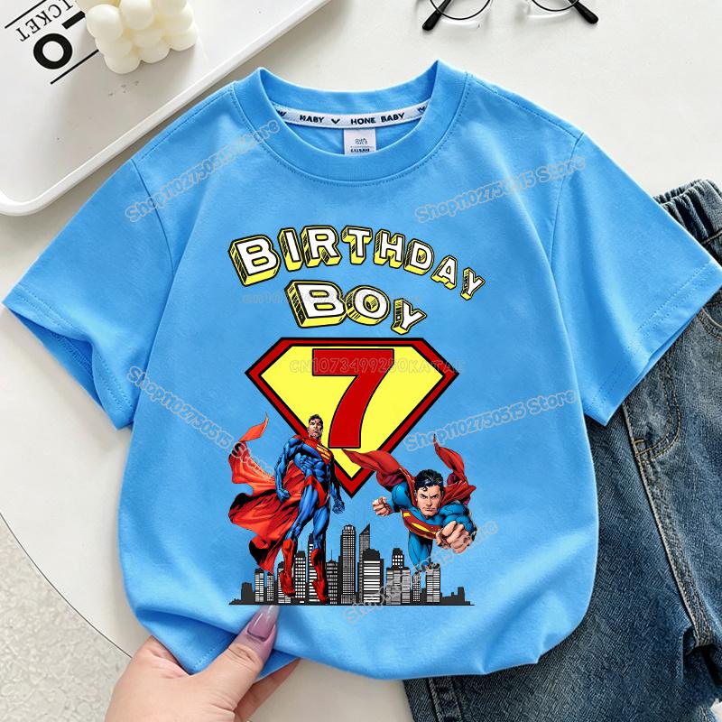 Super Man Number T Shirt Supermans Birthday Clothes Toddler Boy Girl Summer Short Sleeve Tee Anime Print Children Casual Tops