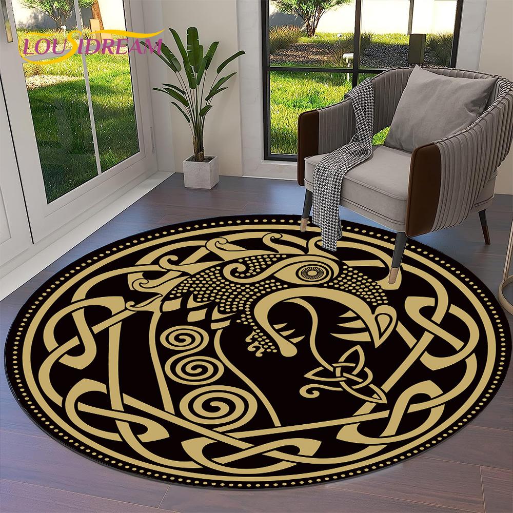 Tree of Life Viking Yggdrasil Valknut Round Carpet Rug for Living Room Bedroom Sofa Decor,Kid Paly Area Rug Non-slip Floor Mat