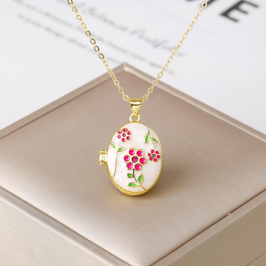 Luxury Enamel Art Handcrafted Rose Flower Pendant Necklace Creative for Women's Girls New Fashion Party Wedding Jewelry Gift