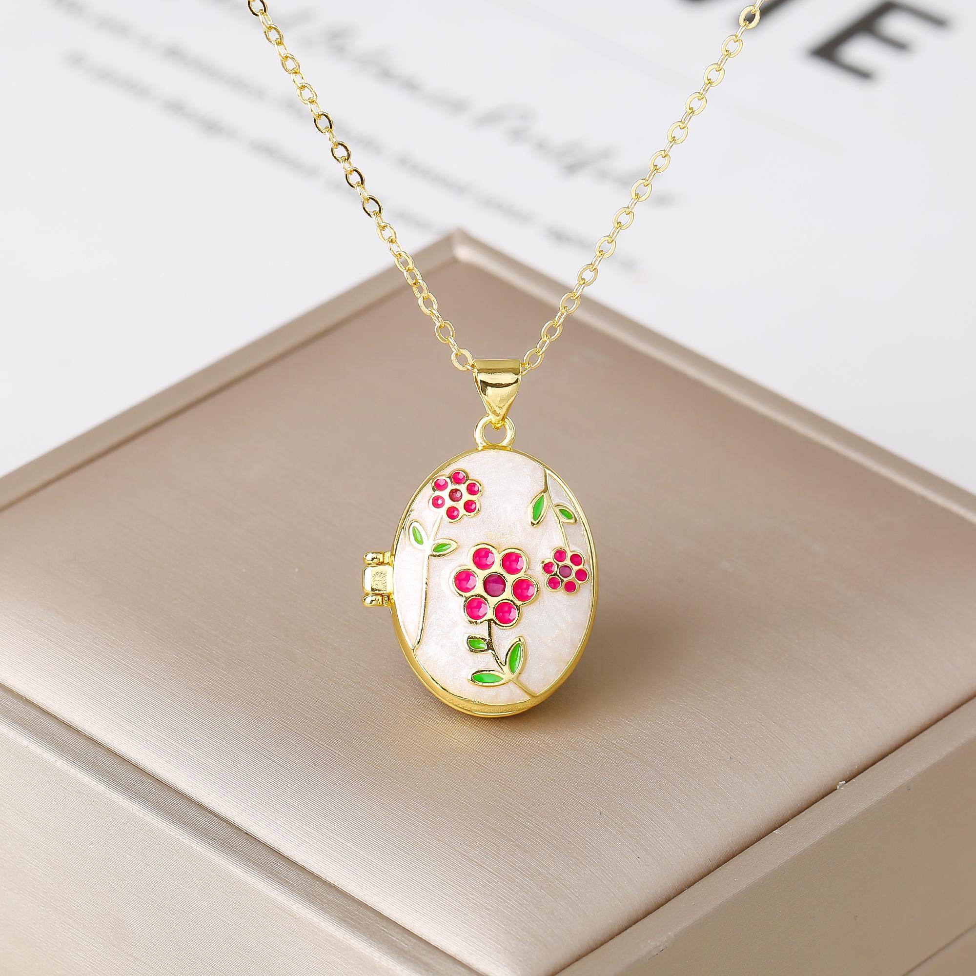 

Luxury Enamel Art Handcrafted Rose Flower Pendant Necklace Creative for Women s Girls New Fashion Party Wedding Zircon Gift