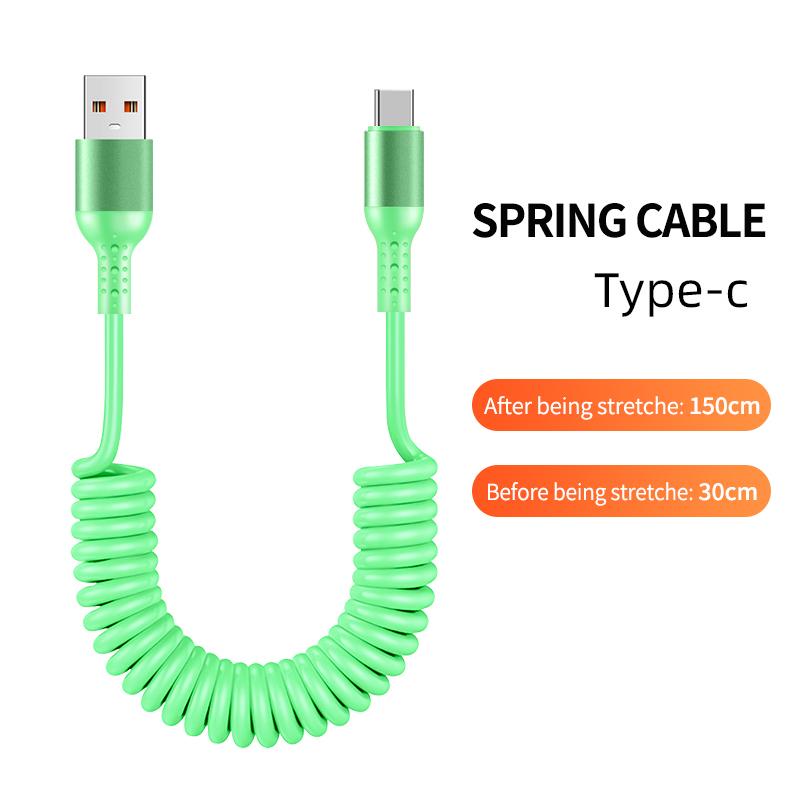 1.5M Coiled USB-C Type C 5A Fast Charging Data Cable 90 Right Angle Retractable Pure Copper Mobile Phone Cord for