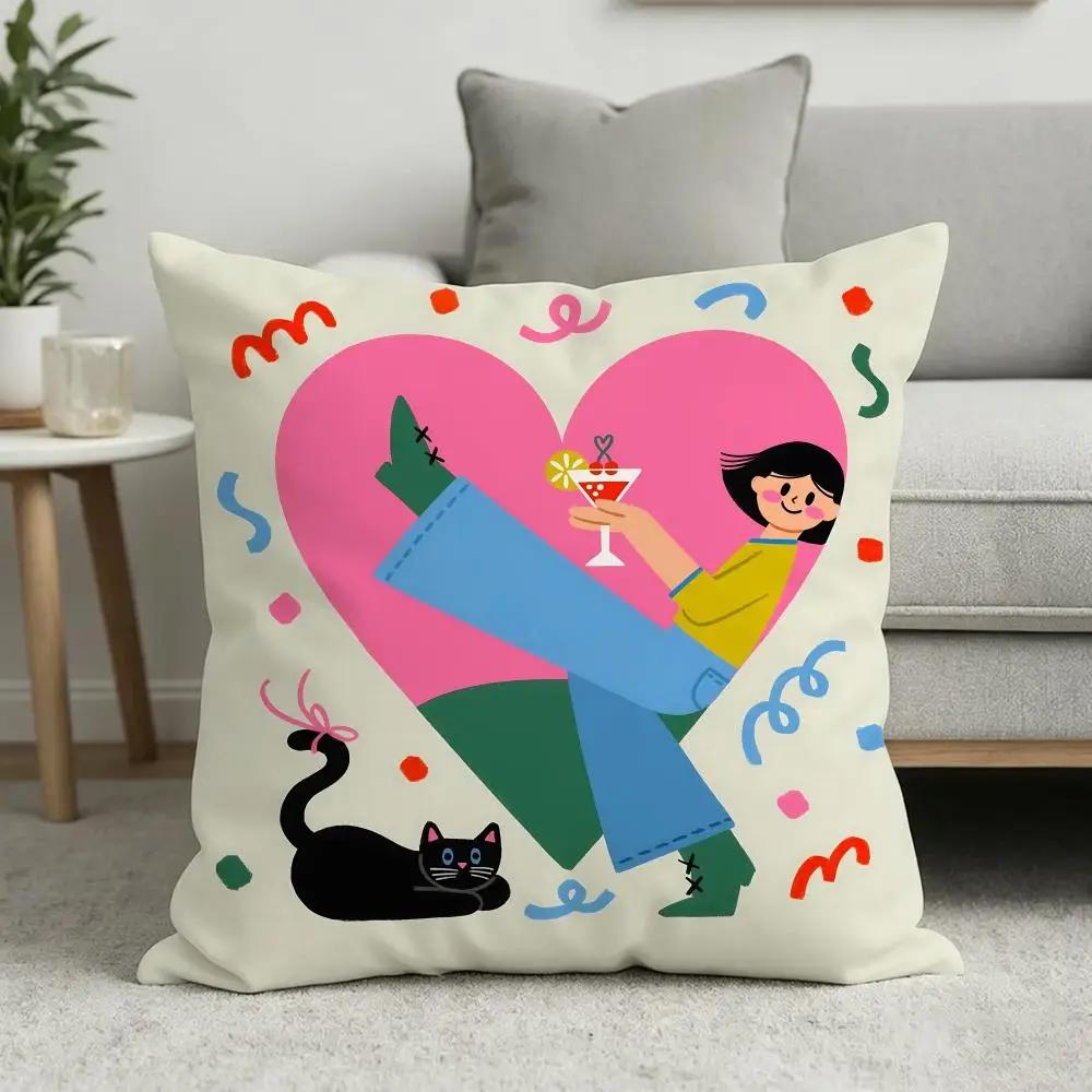 Couple Heart Flat Cushion Cover Soft Short Plush Cushion Cover 50x50 45x45 Zipper Pillowcase Home Decor